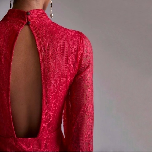 NWT Anthropologie Maeve Lace Open Back Mini Dress Raspberry Red 8 Medium - Picture 4 of 16